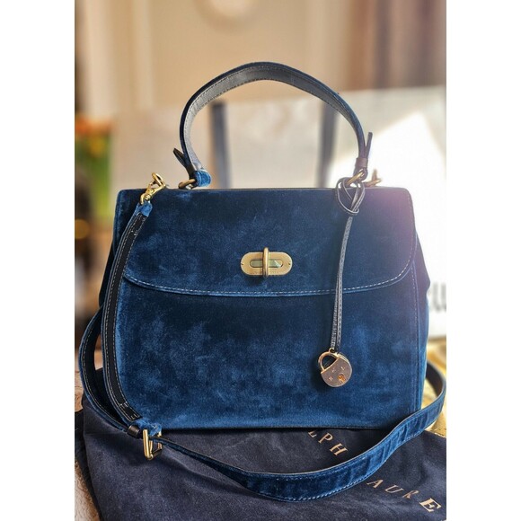 Ralph Lauren Handbags - Ralph Lauren Tiffin 33 Velvet Top-Handle Bag, Prussian Blue, NWT